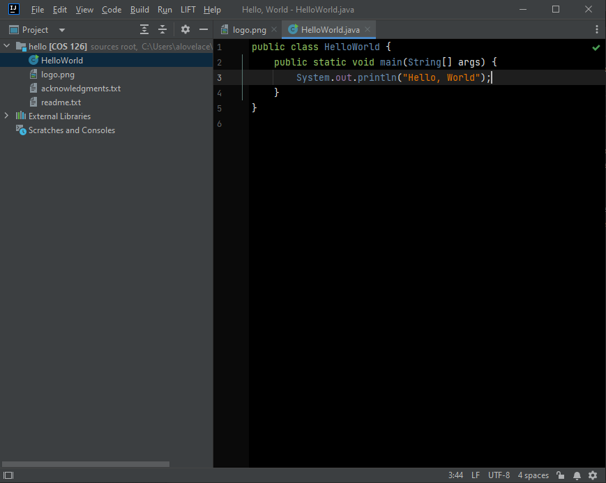 Editing HelloWorld.java