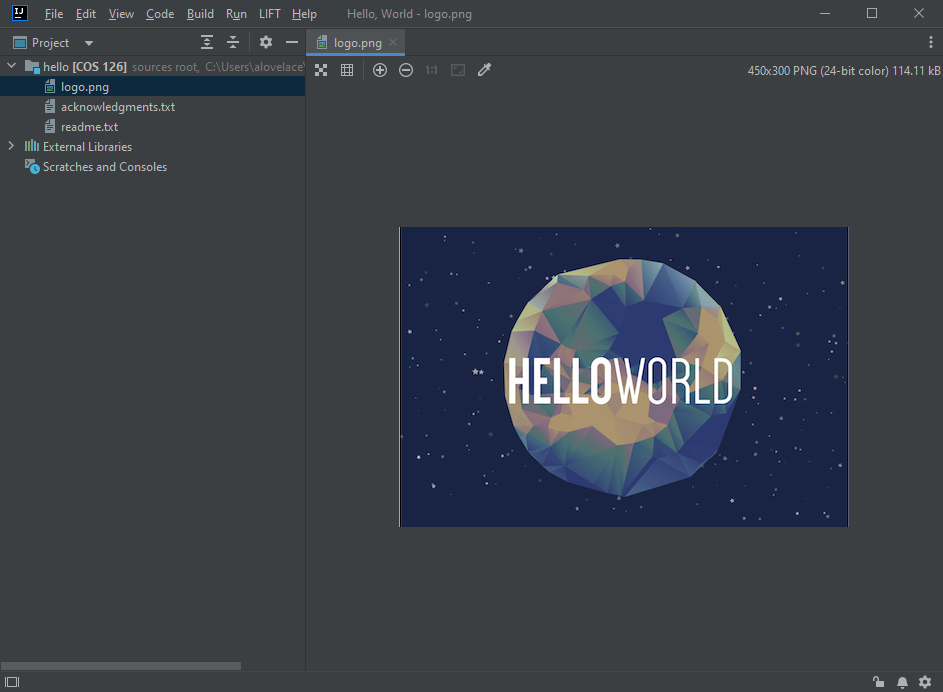 The Hello, World project in IntelliJ