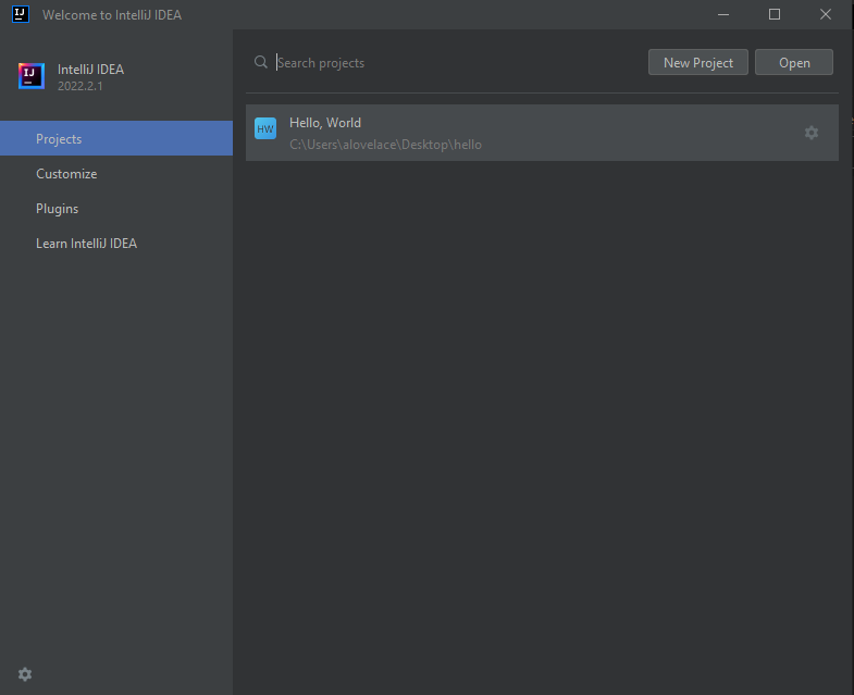 Mở một project đã có trong IntelliJ